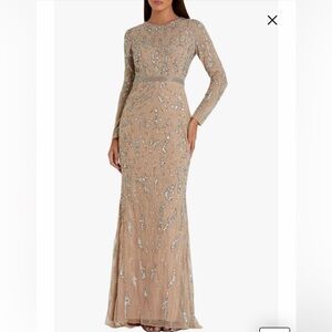 Mac Duggal Sequin Embellished Maxi Dress in Nude and Silver